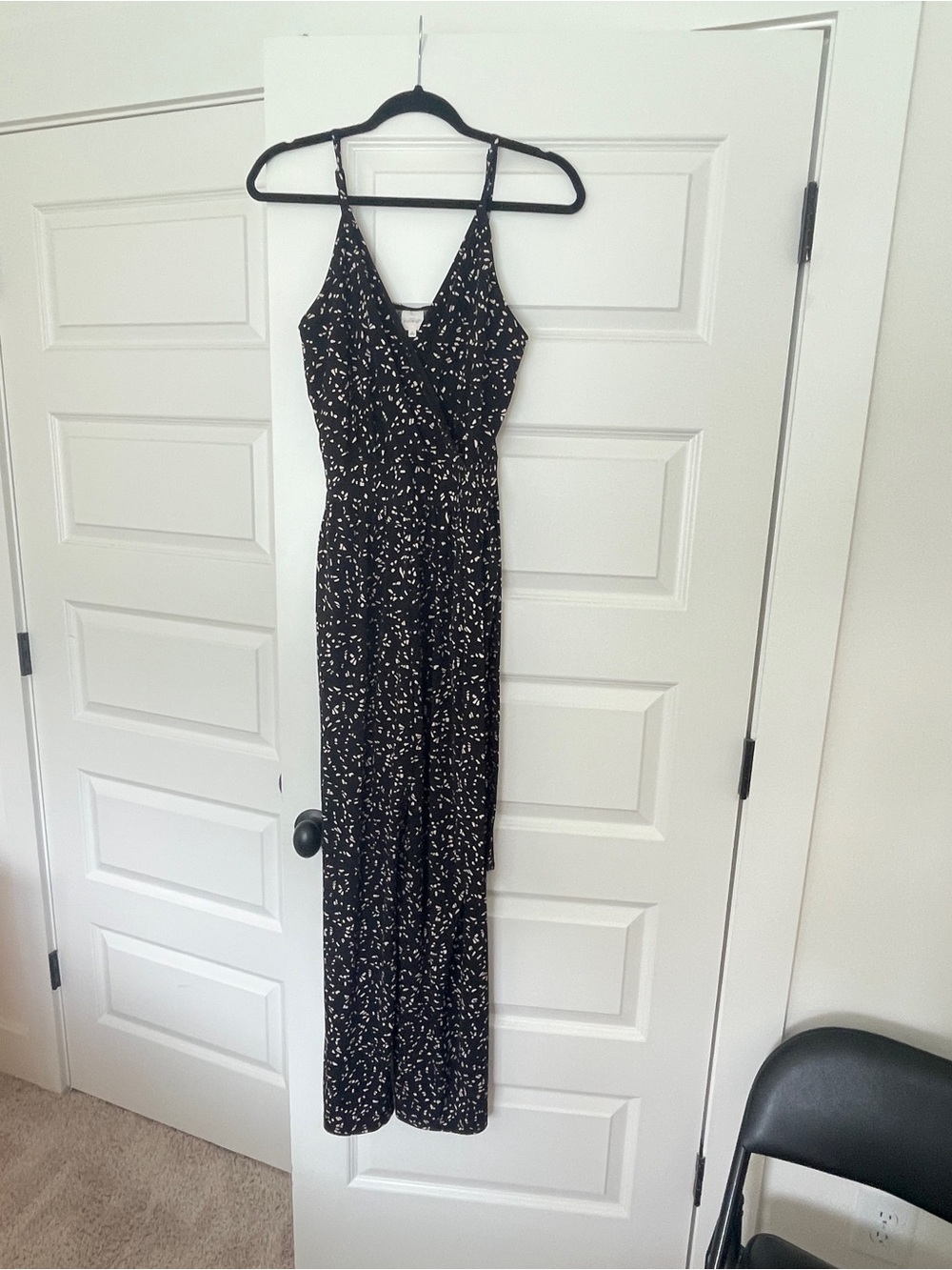 Kaileigh Black and Tan Spaghetti-Strap Printed Jumpsuit